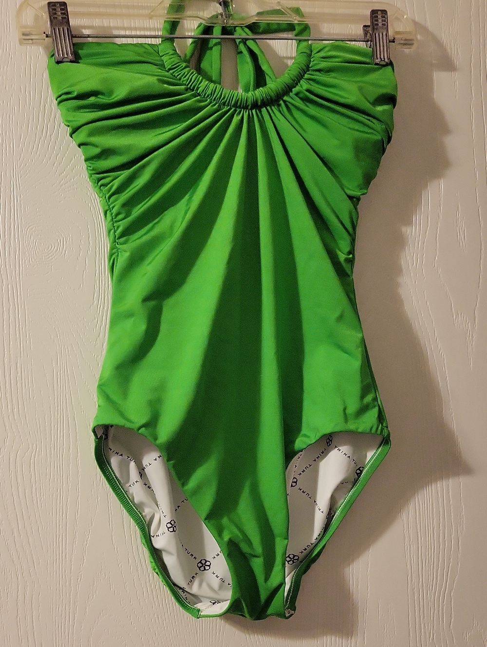 Trina Turk Bright Green Halter One-Piece Swimsuit